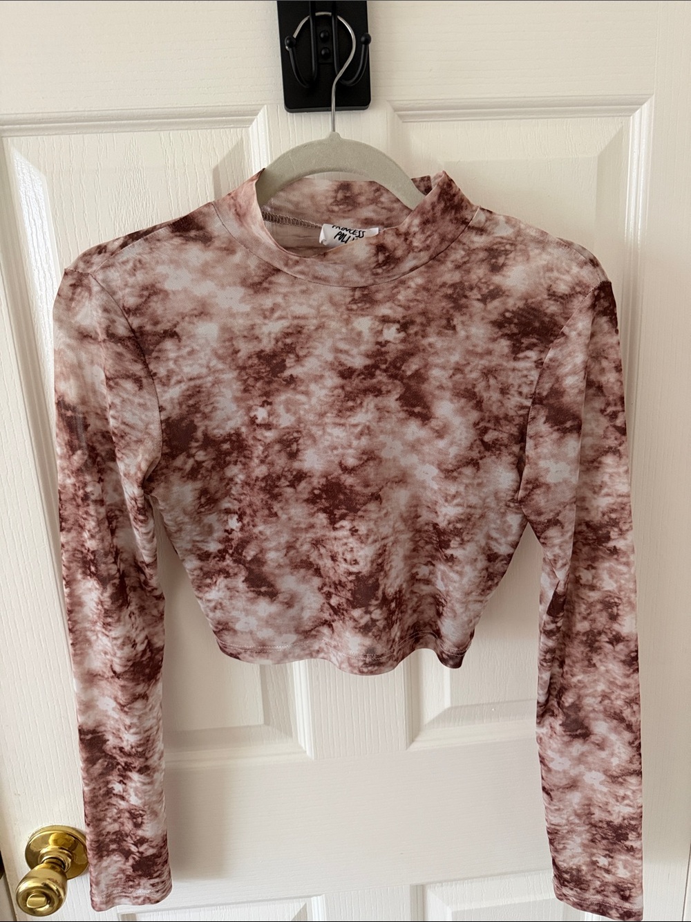 Princess Polly Long Sleeve Tie-Dye Crop Top - Brown